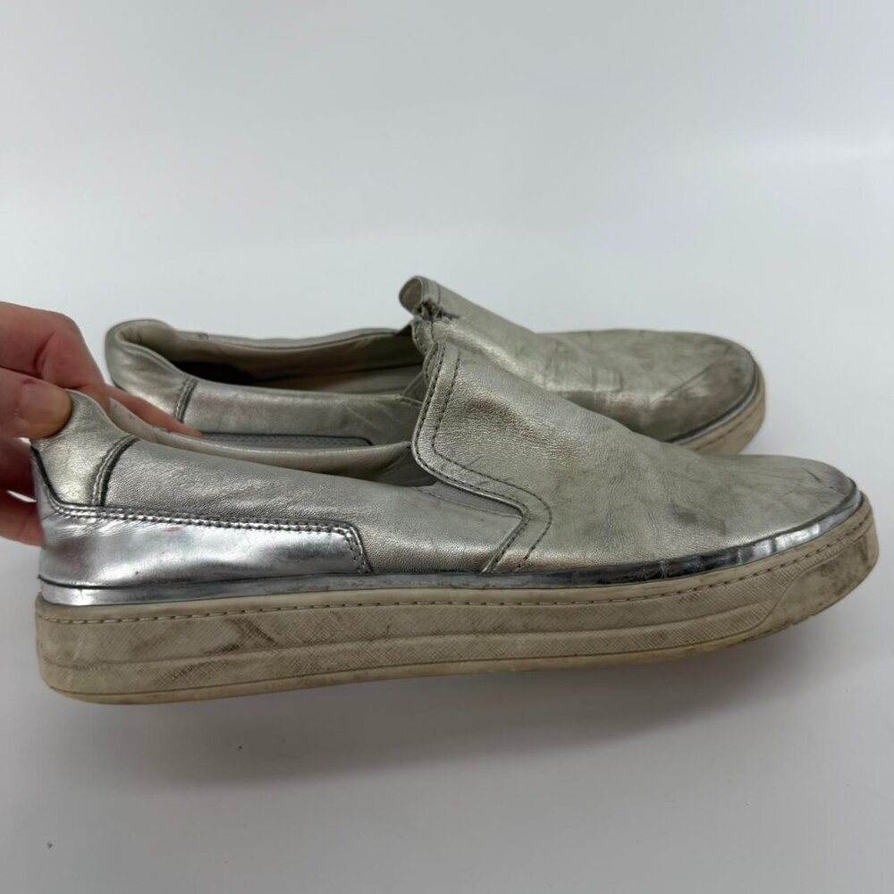 Prada Silver Leather Slip-On Sneakers – Size IT 39.5 / US 9